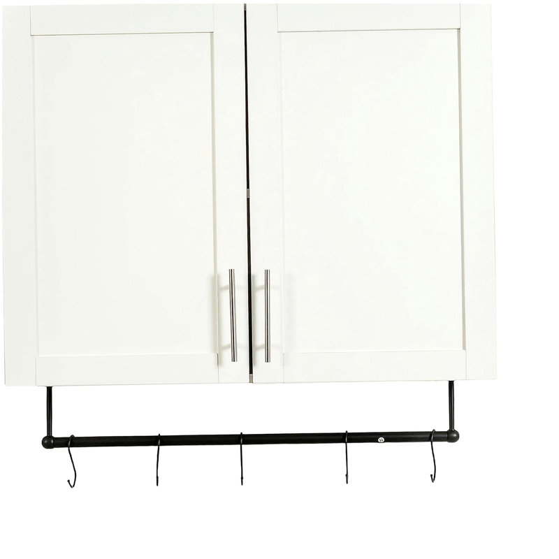 Bathroom Wall Cabinet with Adjustable Shelf, Towel Bar, 5 Hooks, Over The Toilet Storage Cabinet for Bathroom, Kitchen, White