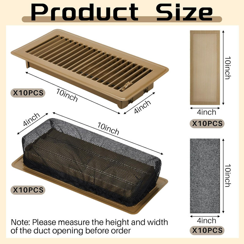 40 Pcs 4" x 10" Floor Register Set Include Metal Vent Covers for Home Air Registers Metal Magnetic Covers Register Cover Traps Vent Screen Mesh Filters