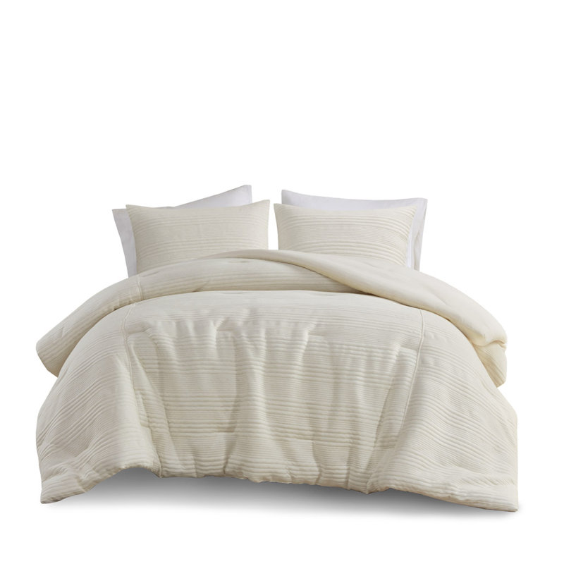 Elouise Modern Knitted Jersey Comforter Set, Full/Queen Comforter + 2 Standard Shams, Ivory