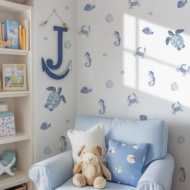 Watercolor Bright Blue Ocean Animal Wall Decals