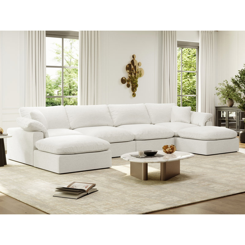 Hibo 143'' Upholstered Sofa, Oversized Cloud Modular Sectional Sofa Down Filled Comfort Modular Couch with Removable Cover for Living Room Office Apartment