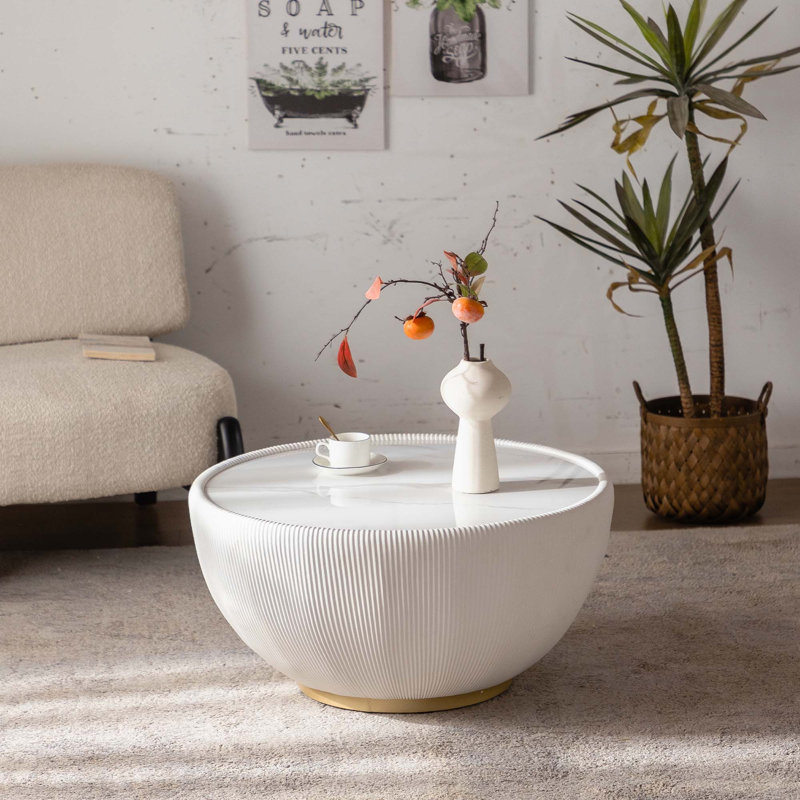 Table basse tambour avec plateau en pierre frittée
