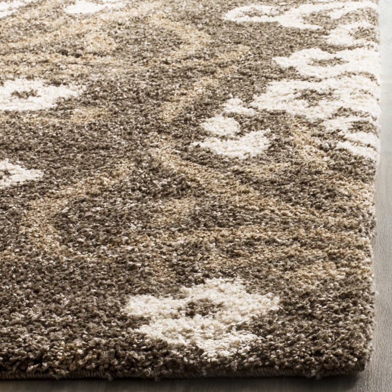Tapis beige à motif floral Ellyona, Carré 6 pi 7 po