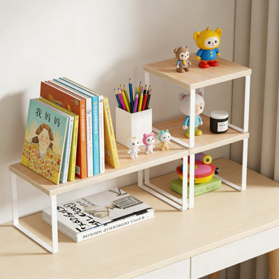 Adjustable Desktop Shelf Organizer, 2-Tier Stackable Wood And Metal Bookshelf For Desk, Office, Kitchen Countertop, And Home Storage