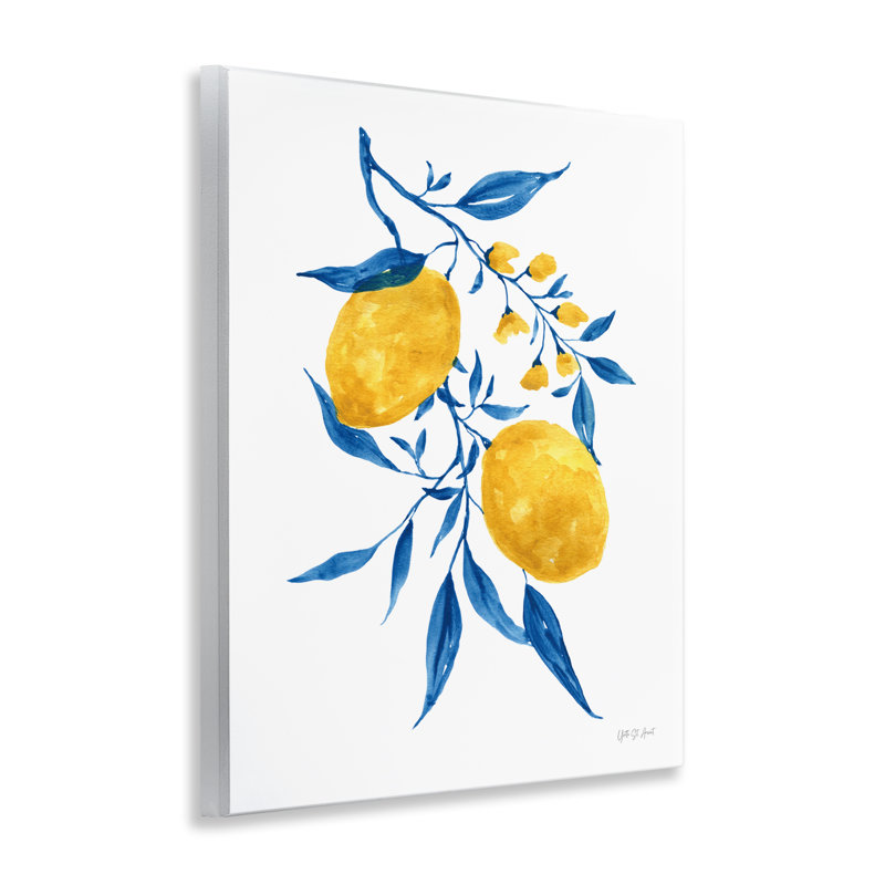 "Citrons avec feuilles bleues", art mural sur toile par Yvette St. Amant