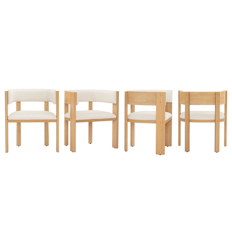 Pliner Albert Upholstered Solid Wood Dining Chairs (Set of 4), 4, Natural Wood, Champagne