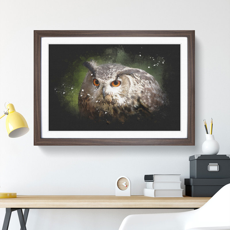 Great Horned Owl Vol.2 - Picture Frame Graphic Art, 65cm H x 90cm W x 2cm D, Walnut Framed