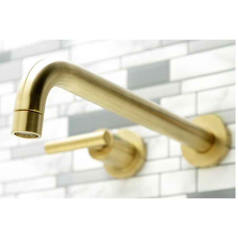 Kingston Brass Manhattan Two-Handle 3-Hole Wall Mount Roman Tub Faucet, Brushed Brass