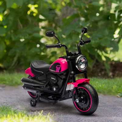 Kids Motorcycle With Training Wheels, 6V Ride-On Toy For Toddler Ages 18-48 Months, Battery-Operated Motorbike For Kids With Single-Button Start, Headlight, Pink