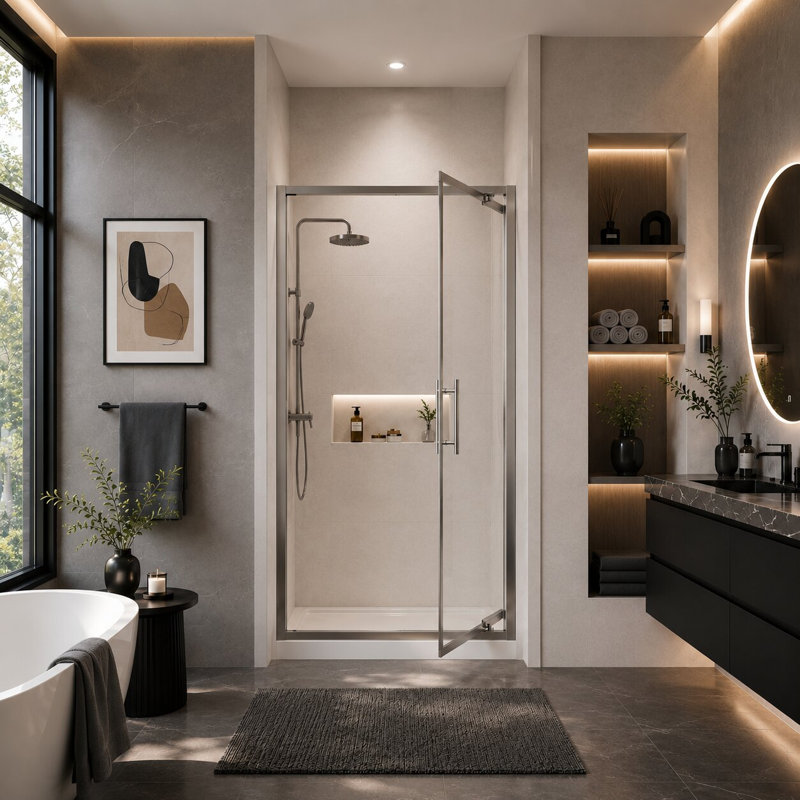  Porte de douche pivotante vers l'intérieur H 76 po, Brushed Nickel, 36"