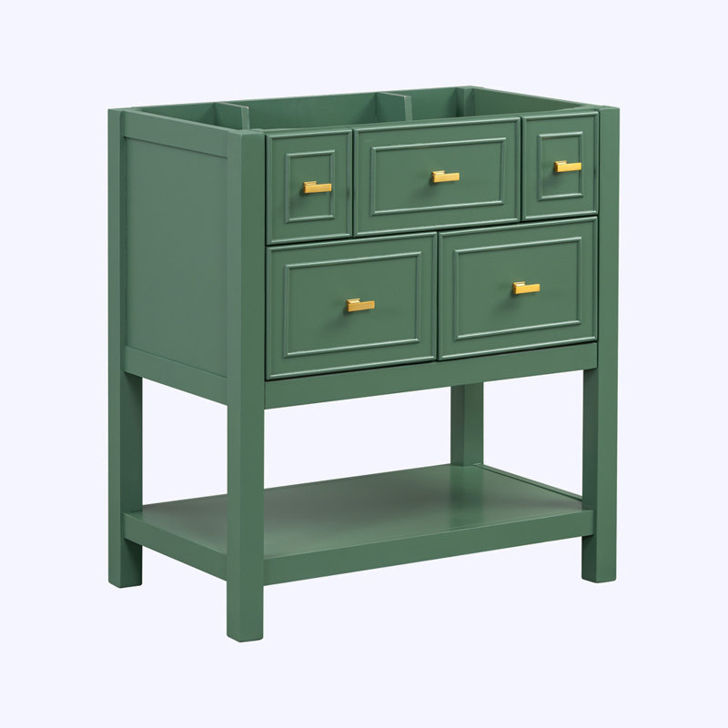 Meuble-lavabo autoportant avec 5 tiroirs, sans lavabo, Vert