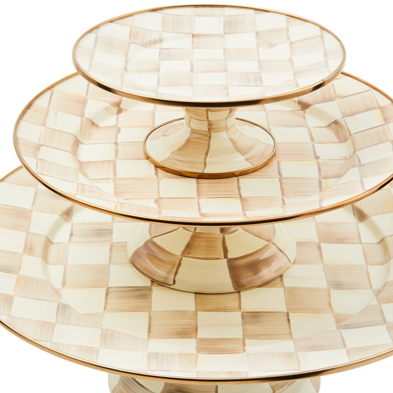 Mocha Check Large Pedestal Platter