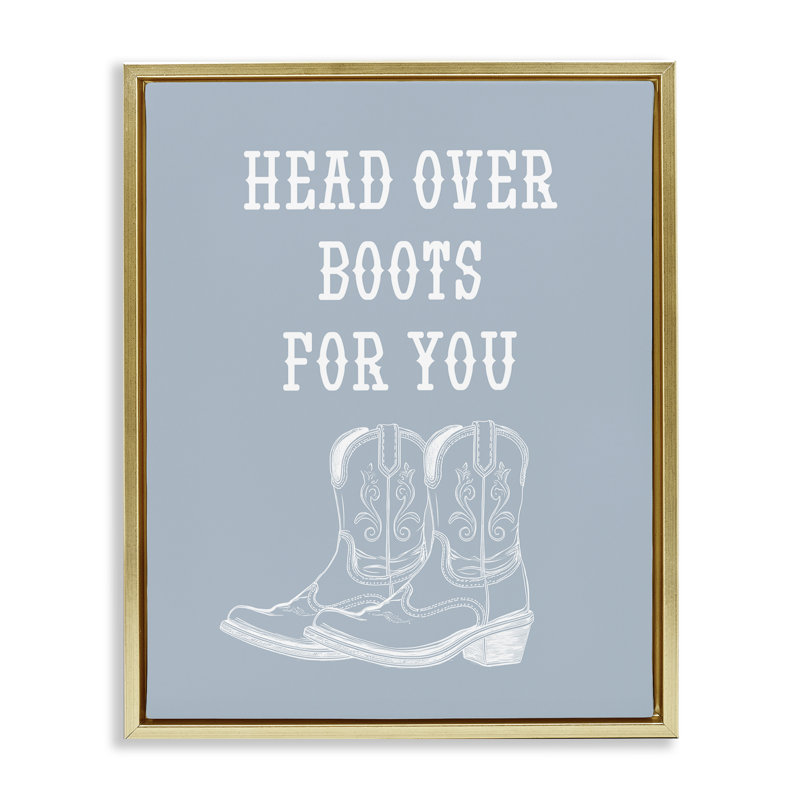 "Head over bottes for you", art mural sur toile flottant gris par Daphne Polselli, Cadre flottant métallique doré