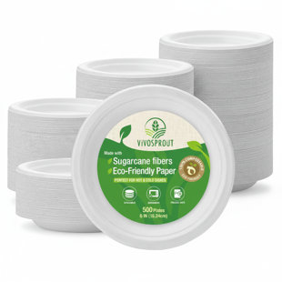 Assiettes compostables blanches Vivosprout 6 pouces [250 unités] - Assiettes à dîner en fibre de canne à sucre biodégradables, assiettes jetables robustes et micro-ondes pour les mariages, les fêtes et les réceptions