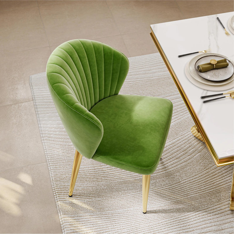 Modern Upholstered Velvet Dining Chairs Set Of 2, Accent Side Chairs For Dining Room & Living Room, Beige & Gold