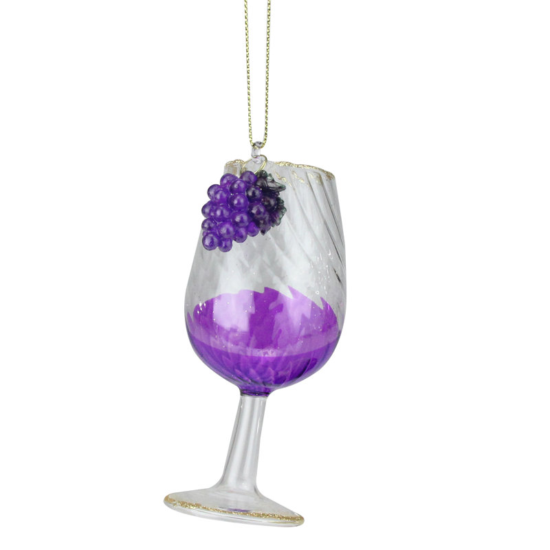 Ornement de Noël en verre à vin scintillant 4,25 "Tuscan Winery, Mauve