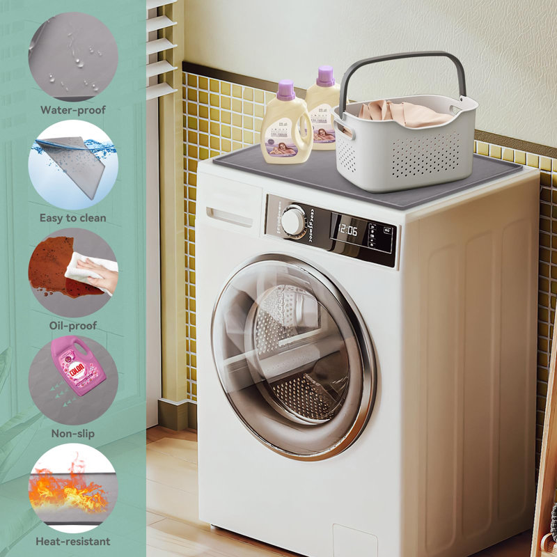 Washer And Dryer Top Protector Mat,Silicone Rubber Mat For Laudry Machine & Dryer,Non Slip Heavy Duty Waterproof Washable Top Cover Pad