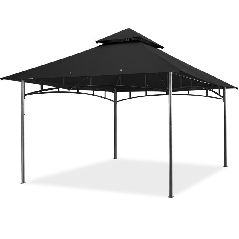 Black Steel Patio Gazebo with Polyester Roof, 9x9 ft