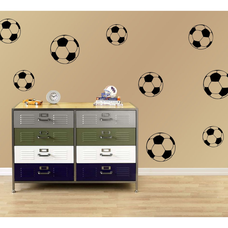 Adhésif décoratif ballons de soccer, H 41 po x l 40 po x P 0,01 po, Noir