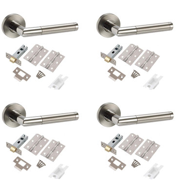 Golden Grace 4 Sets Mitred Style Modern Door Handles on Round Rose in Dual Finish with Latch