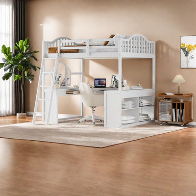 Lit mezzanine avec rangement, lit double en bois aggloméré moderne et compact pour la maison