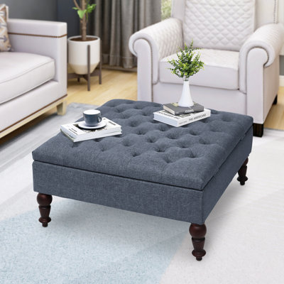Reyer 33.8 inch Wide Fabric Upholstered Tufted Square Storage Ottoman