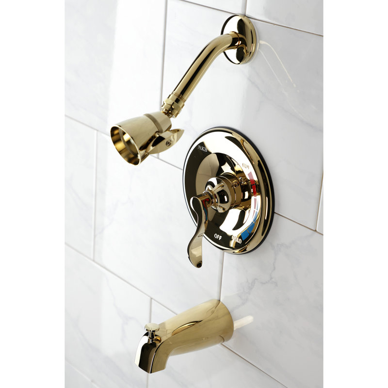 Kingston Brass NuWave Single-Handle Pressure Balanced Tub and Shower Faucet, Polished Brass