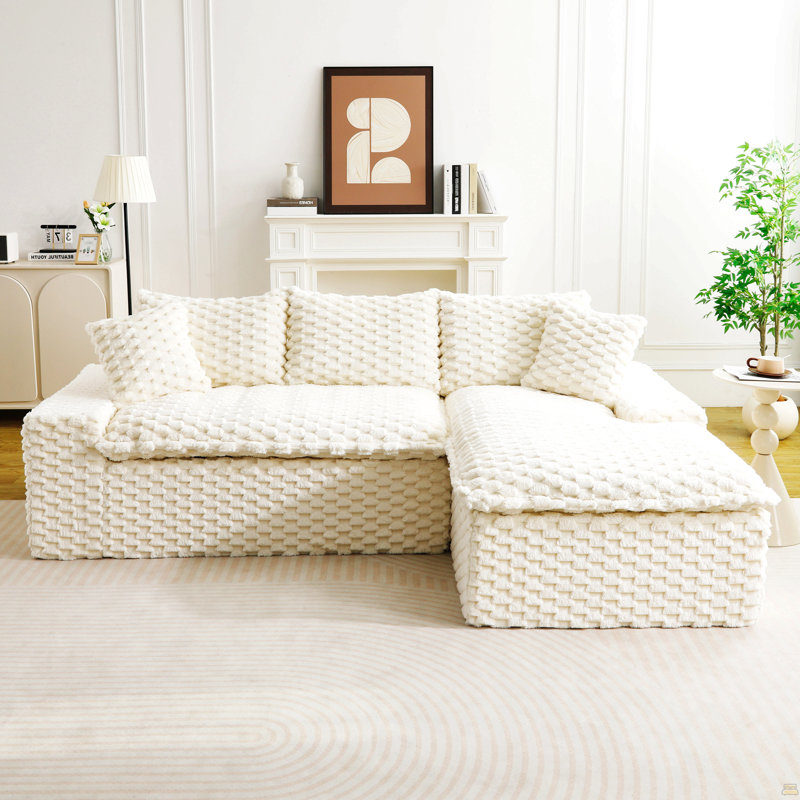 Canapé polyvalent en velours Turtle, Blanc, Orienté à droite