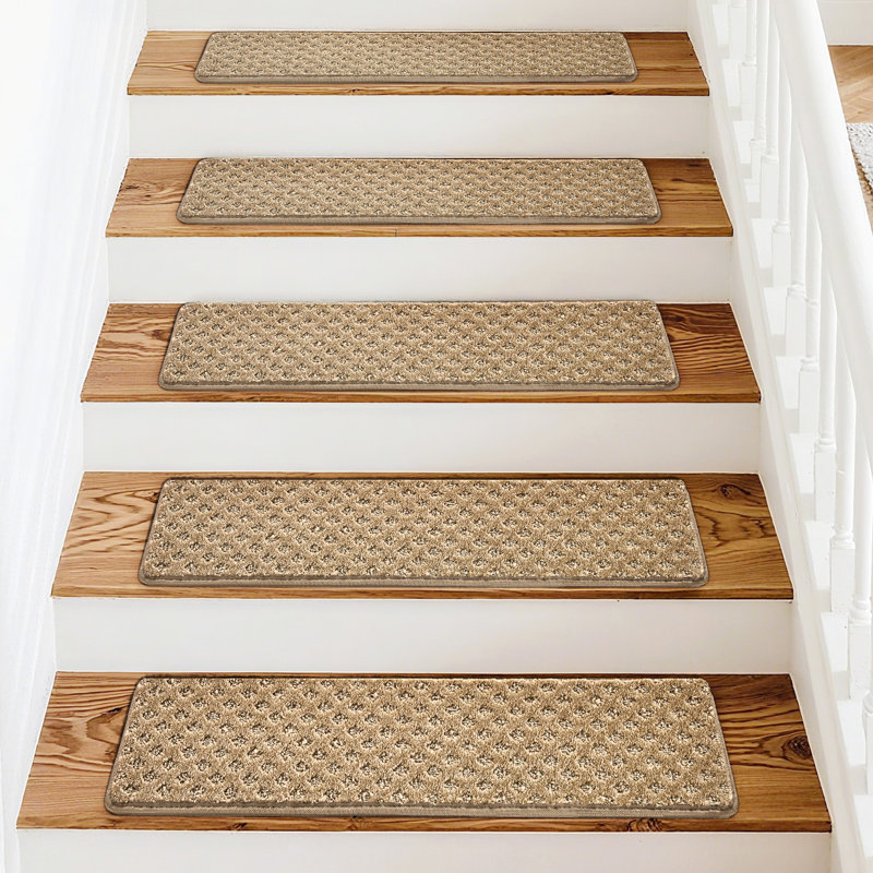 8 po x 30 po. Tapis à motif de tapis d'escalier à motif classique * 12 mini treillis à losanges, Kaki