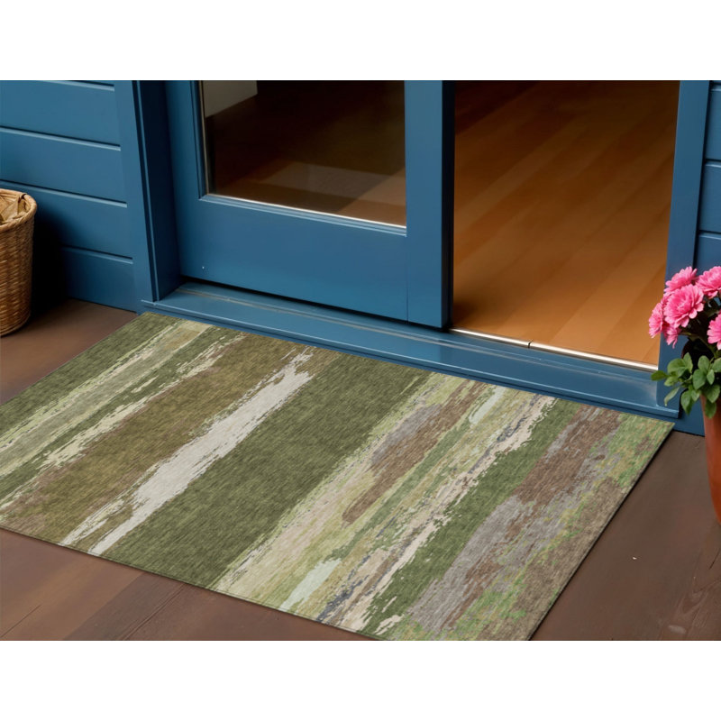 Tapis extérieur lavable abstrait vert olive 3 pi x 5 pi