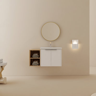 Meuble-lavabo à fermeture en douceur avec lavabo et petites tablettes de rangement