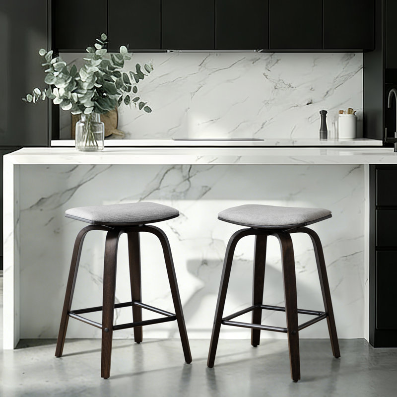 Tabouret de comptoir pivotant 26 po avec structure en bois cintré, Gris