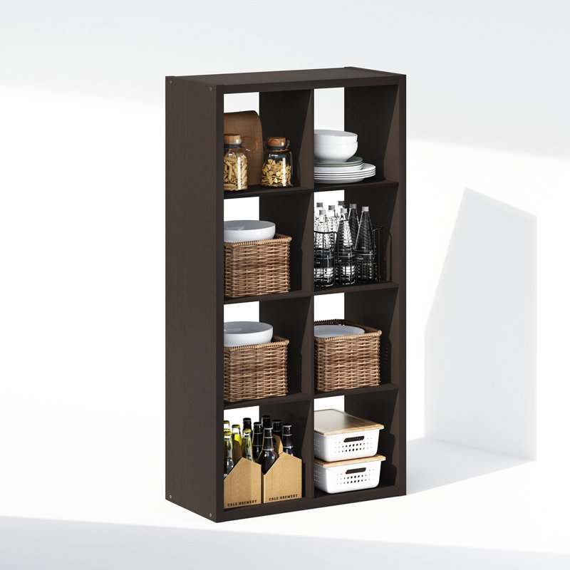 Furinno Cubic Open Back Multipurpose Clothing & Closet Storage Organizer Shelf, 8-Cube, Dark Oak