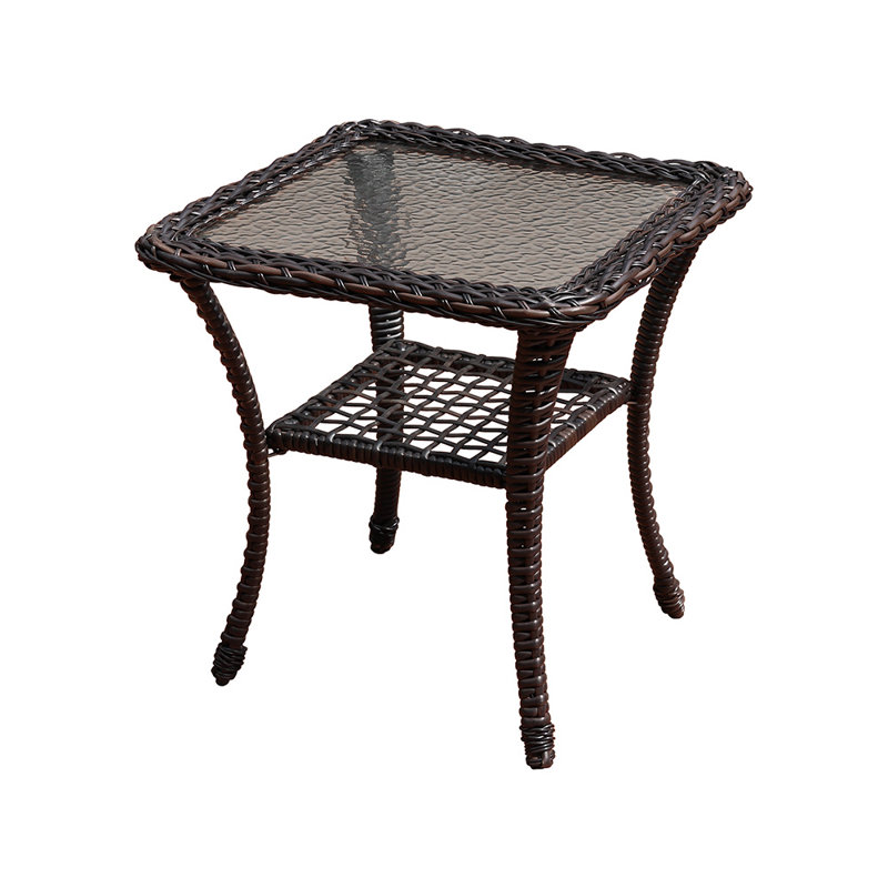 Melendy Wicker 2-Person Outdoor Conversation Set Seating Group with Swivel & Glider Chairs and Glass Top Side Table