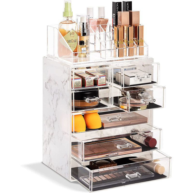 Sorbus Medium Makeup Organizer Set with 7 Drawers and Top Shelf in Marble White