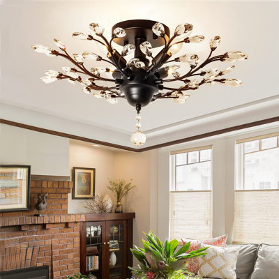 Jamei 23.6" W 4-Light Metal and Crystal Dimmable Semi-Flush Mount 