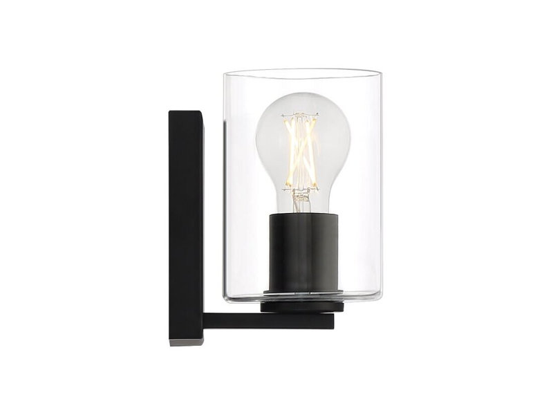 AB3E9112784149F4B5F613543BE42135 Oslo 1 Light Led Wall Sconce And Vanity Matte Black, Clear, Matte Black