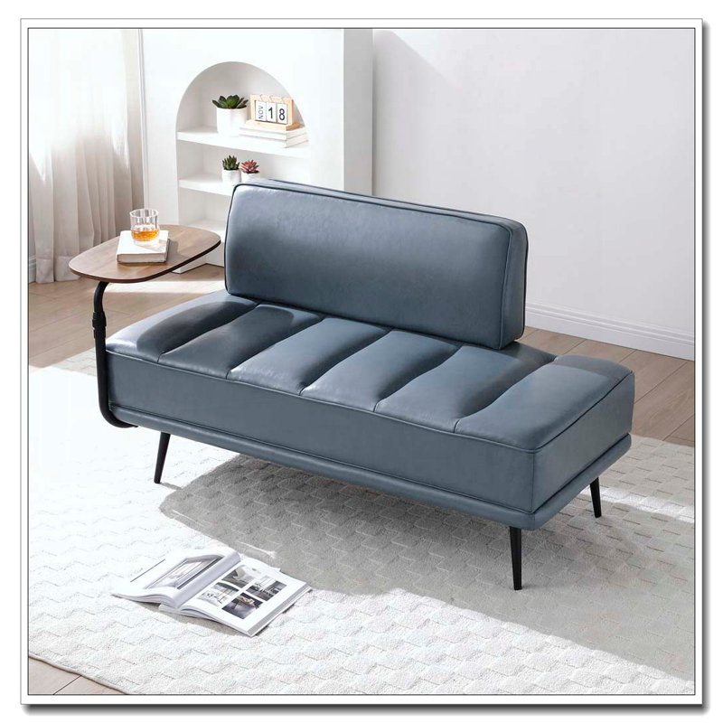 Banc de bout moderne de 55 po de large avec revêtement en similicuir et table d'appoint, Gris