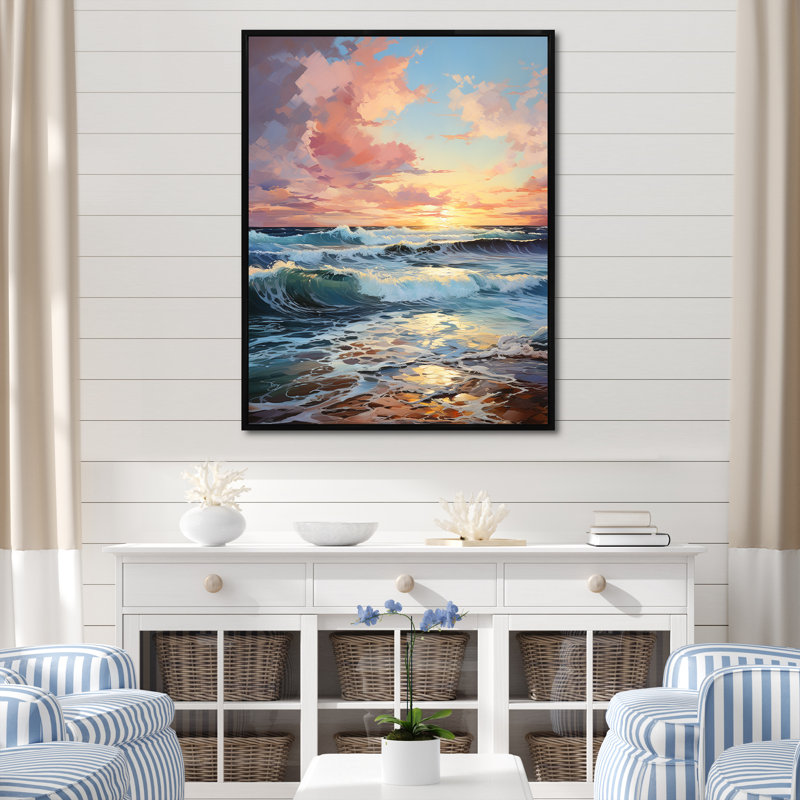 " Beach Sunrise Tranquil Horizons " Print, Black Floater Framed, 32" H x 24" W