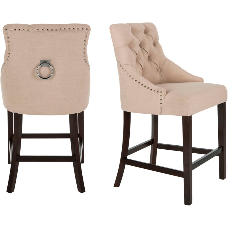 Balyon Upholstered Counter Stool, Linen-Beige, Bar Stool (30" Seat Height)