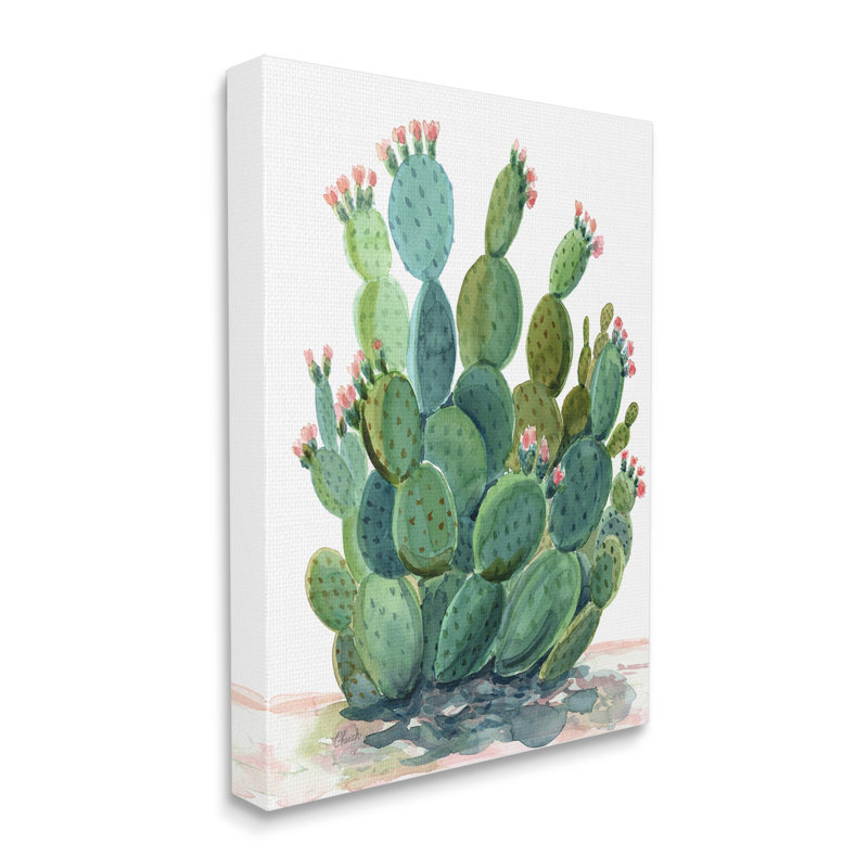 " Botanical Desert Prickly Pear Cactus " by Cherish Flieder, 48" H x 36" W x 1.5" D, Wrapped Canvas