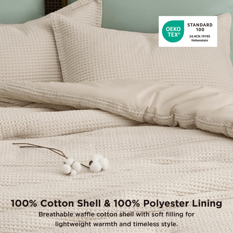 Bedsure Waffle Comforter Set, Gray, King Comforter + 2 King Shams