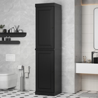 Armoire de salle de bain étroite 100% en bois massif avec portes, tablettes réglables, armoire de rangement modulaire pour salle de bain et buanderie, l 16,5 po x H 71,5 po