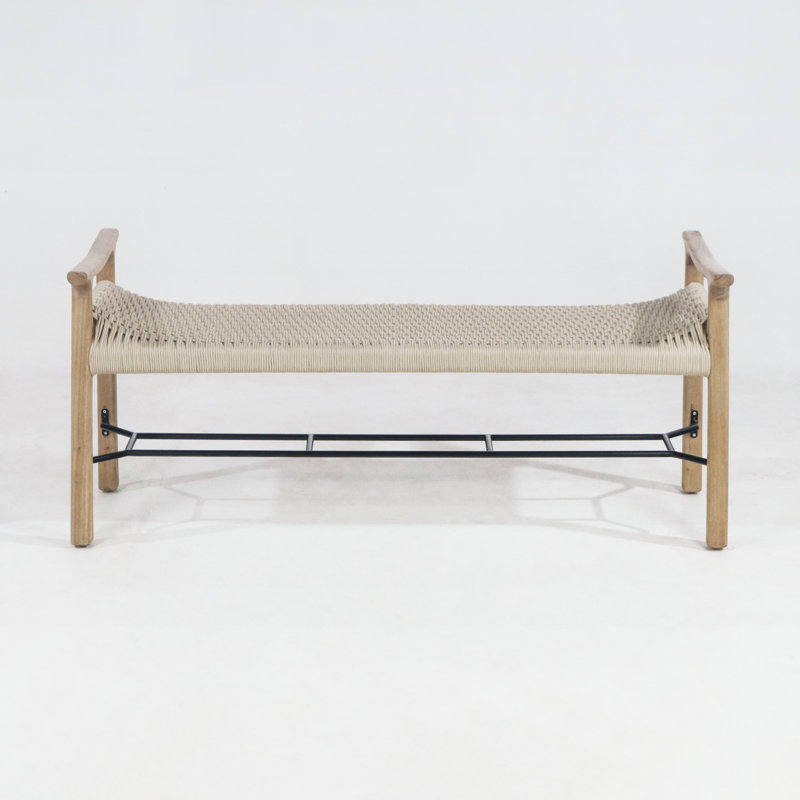 Solid Oak and Papercord Storage Bench, Natural/Black