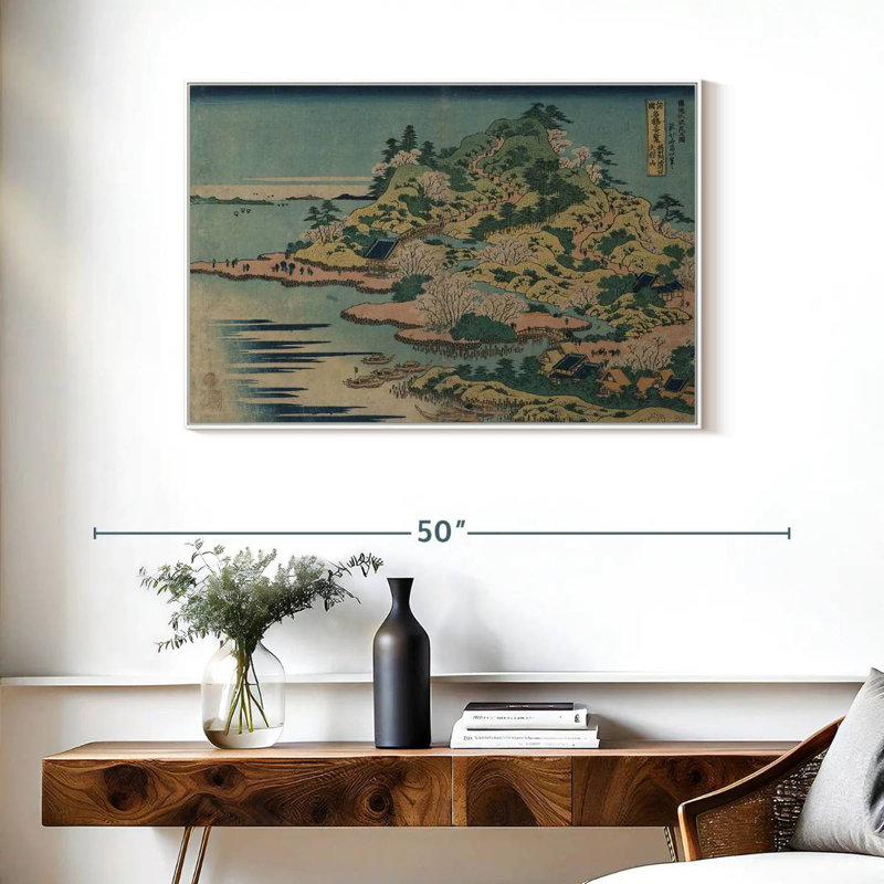 Sesshu Ajigawaguchi Tenposan, 37" X 25", Floating Frame White