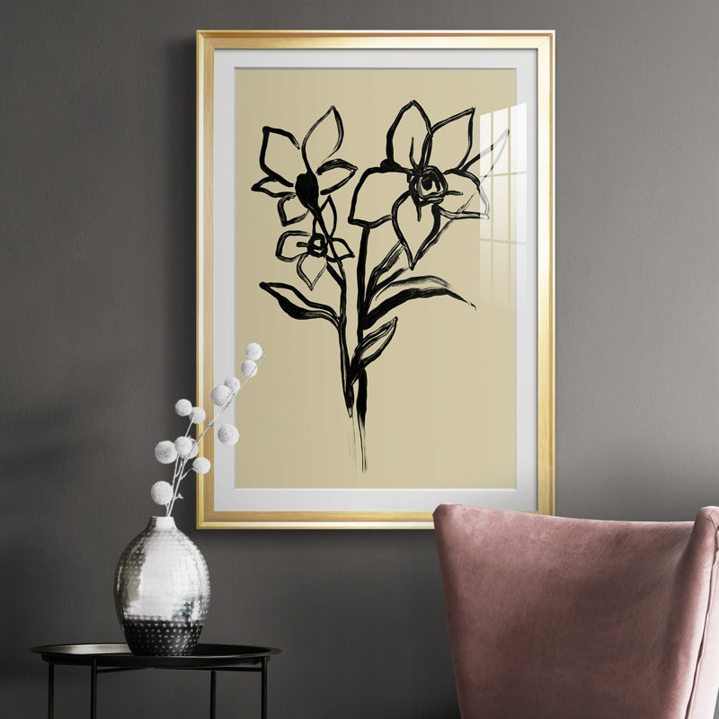 Encre florale I - reproduction de cadre photo, H 30,5 po x l 22,5 po x P 1 po, Cadre doré
