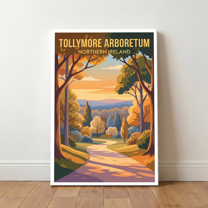Tollymore Arboretum, Northern Ireland - Romantic Travel Poster Of Woodland Paths And Historic Bridges. Giclee Print On Wrapped Canvas. Wall Art, Home Decor - Parks & Gardens, Northern Ireland - Wrapped Canvas Print