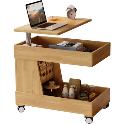 Lift Top Walnut Color Coffee Table For Living Room With Storage Hidden Compartment,rising Modern Wood Coffee Table With Rolling Wheels And 360°rotating Desktop For Dining Room, Bedroom,small Places