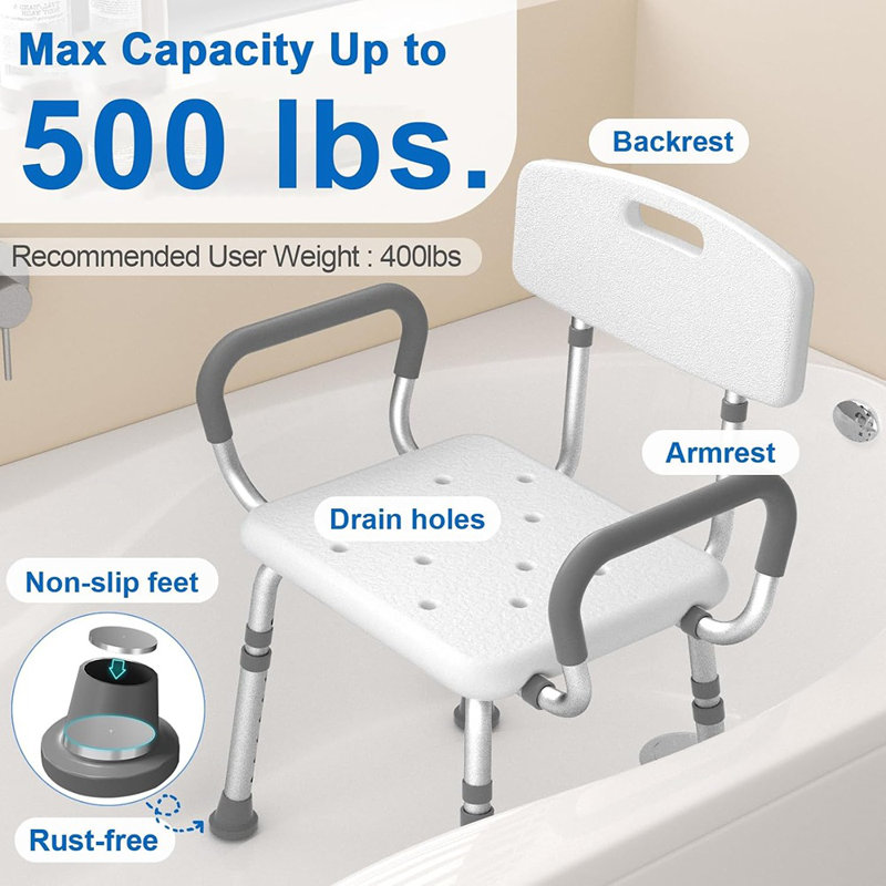 Shower Chair For Inside Shower With Arms And Back, FSA/HSA Eligi...