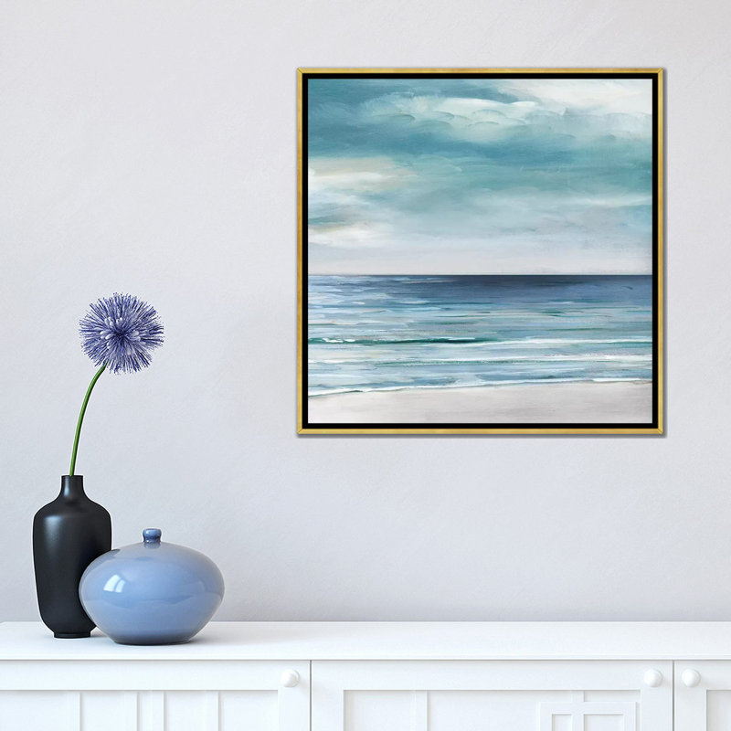 Blue Silver Shore II, No Mat, Gold Framed, 18" H x 18" W x 1.5" D